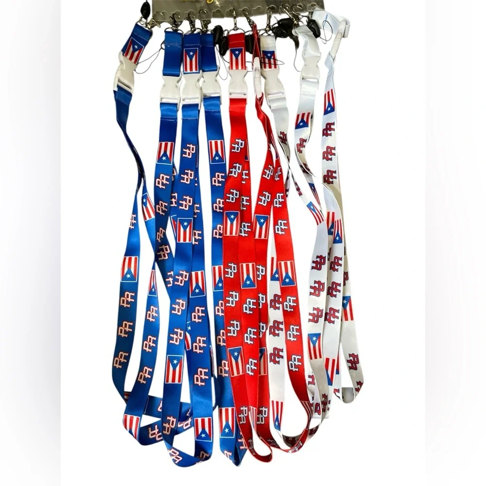 🩷. #7024. Blue, Red & White Puerto Rico Flag Lanyards - Pack of Assorted Colors